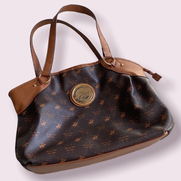 Beverly Hills Polo Club Brown and Cognac Large Shoulder Bag - Picture 1 of 12